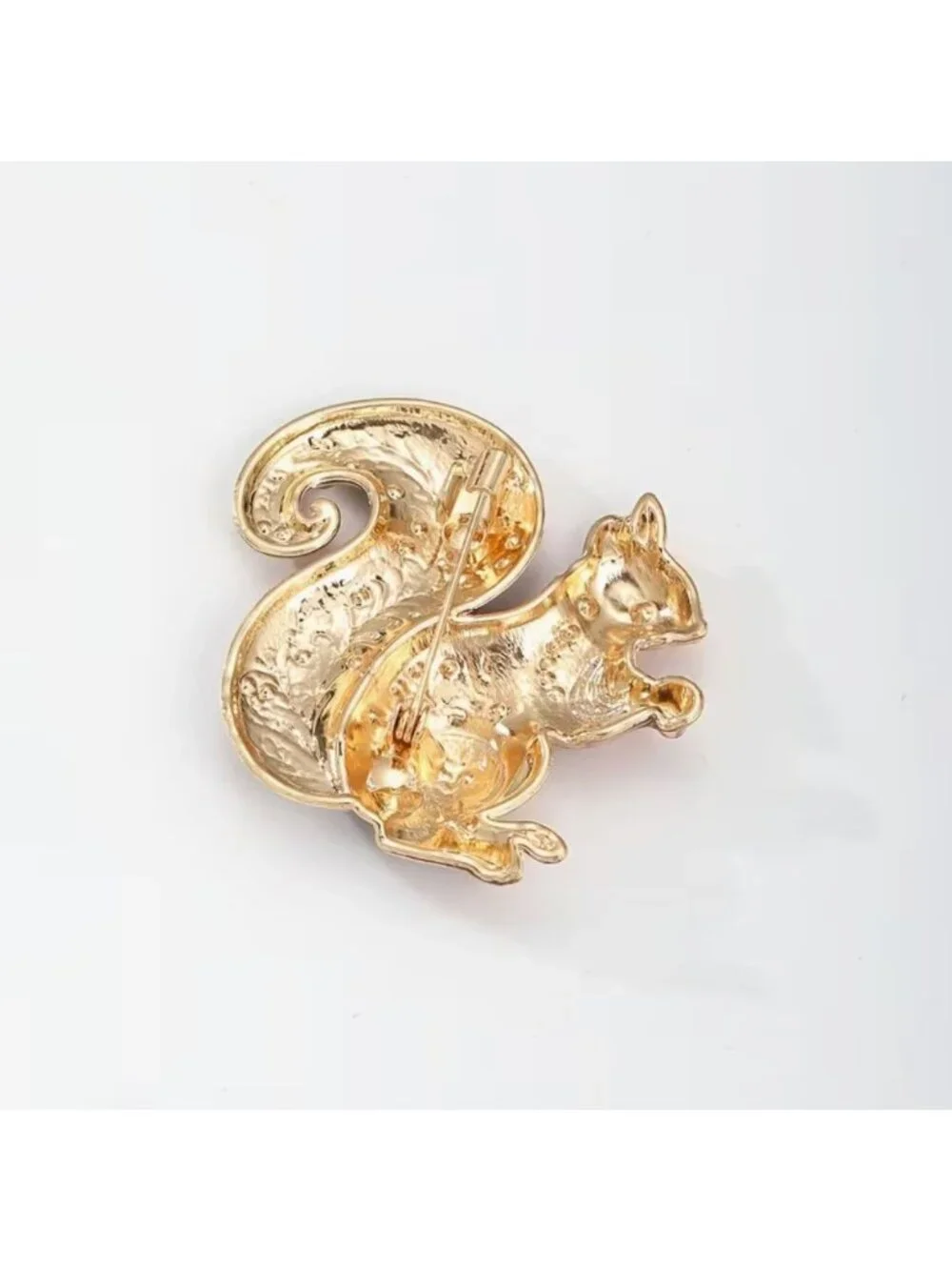 Enamel Squirrel Brooch With crystal Accents Gold Tone
